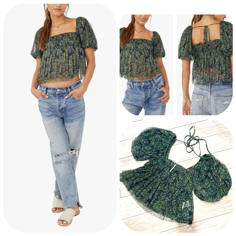 NWOT Free People Penelope Mesh Cropped Top PS